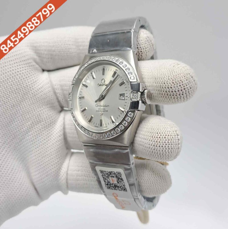 Omega Constellation Co Axial Steel Diamond Bezel Silver Dial Swiss Automatic Watch - Image 2