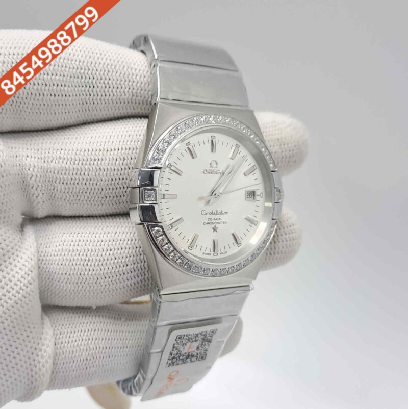 Omega Constellation Co Axial Steel Diamond Bezel Silver Dial Swiss Automatic Watch - Image 3
