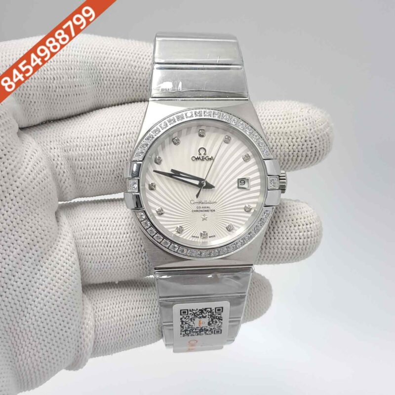 Omega Constellation Co Axial Steel Diamond Bezel White Dial Swiss Automatic Watch