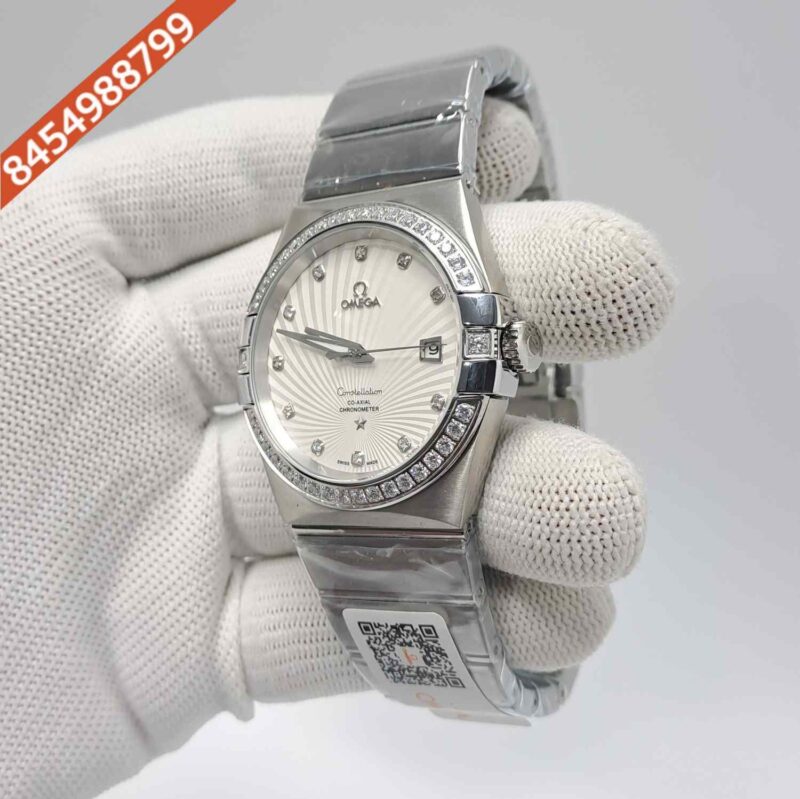 Omega Constellation Co Axial Steel Diamond Bezel White Dial Swiss Automatic Watch - Image 2