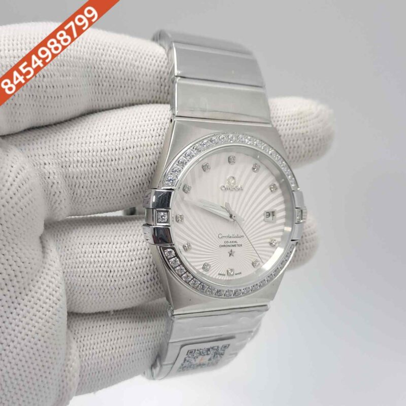 Omega Constellation Co Axial Steel Diamond Bezel White Dial Swiss Automatic Watch - Image 3