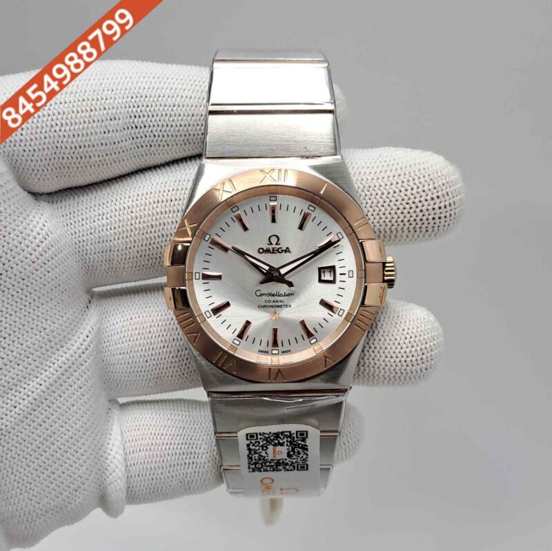 Omega Constellation Double Eagle Rose Gold White Dial Stick Marker Swiss Watch