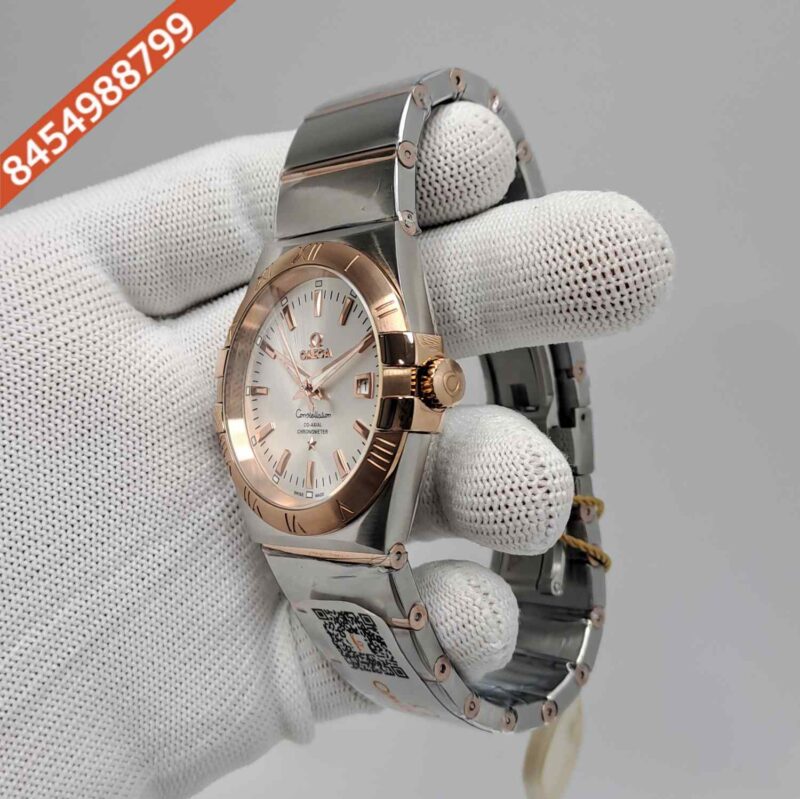 Omega Constellation Double Eagle Rose Gold White Dial Stick Marker Swiss Watch - Image 3