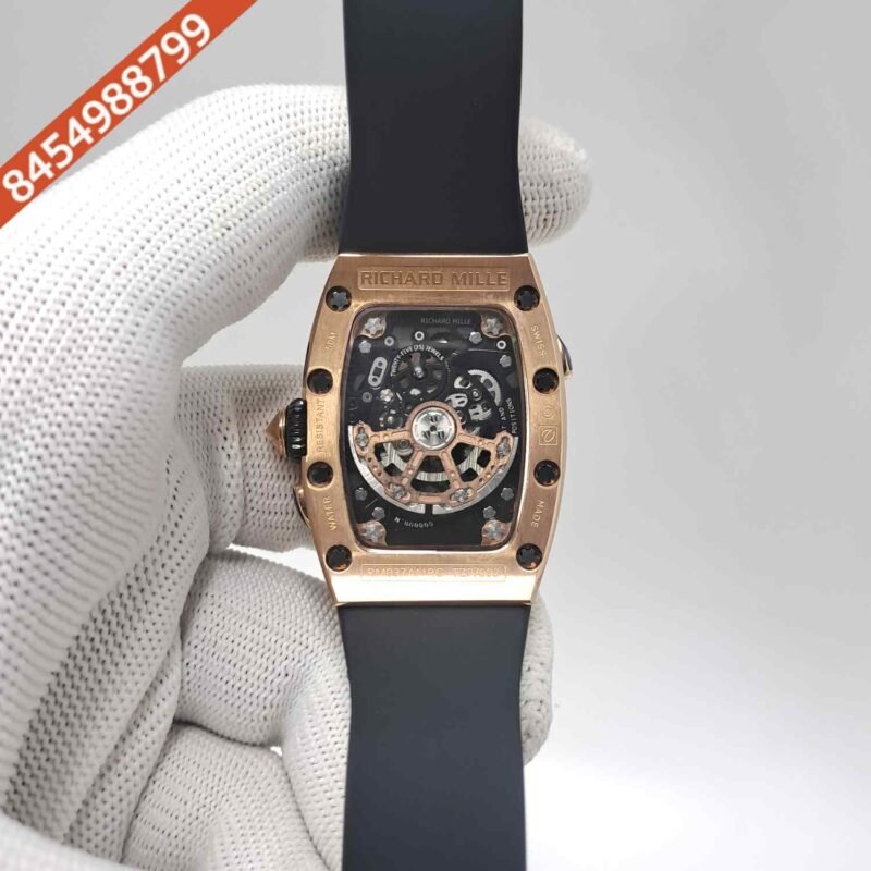 Richard Mille RM 07-01 Rose Gold Black Rubber Strap Swiss Semi ETA Automatic Watch - Image 4