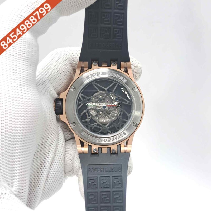 Roger Dubuis Excalibur Aventador Rose Gold Black Dial Black Rubber Swiss Automatic Watch - Image 4