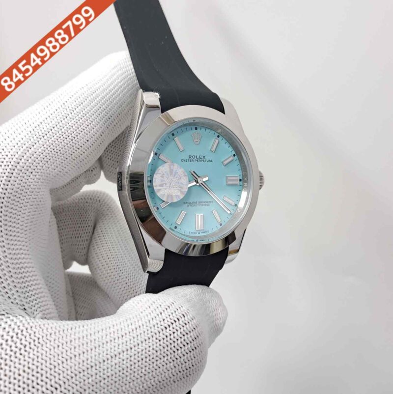Rolex DateJust Plain Bezel Blue Dial Black Rubber Swiss Automatic Watch - Image 3
