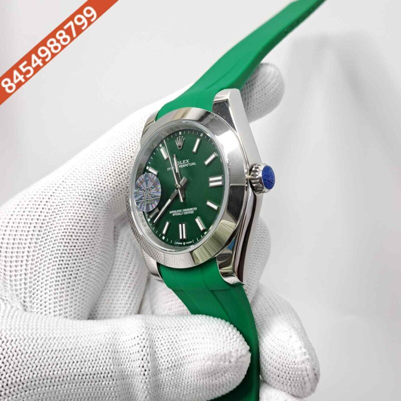 Rolex DateJust Plain Bezel Green Dial Green Rubber Swiss Automatic Watch - Image 2