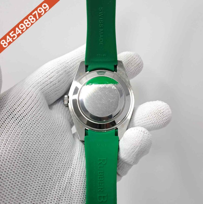 Rolex DateJust Plain Bezel Green Dial Green Rubber Swiss Automatic Watch - Image 4