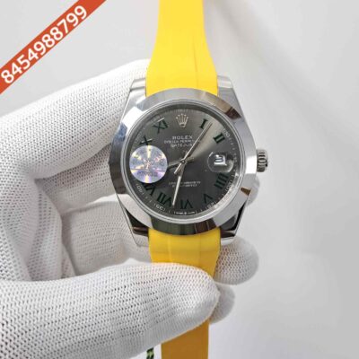 Rolex DateJust Plain Bezel Grey Dial Yellow Rubber Swiss Automatic Watch