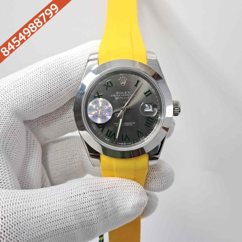 Rolex DateJust Plain Bezel Grey Dial Yellow Rubber Swiss Automatic Watch