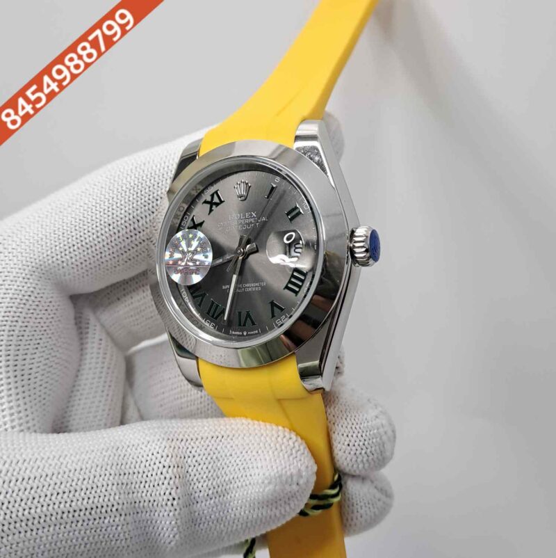 Rolex DateJust Plain Bezel Grey Dial Yellow Rubber Swiss Automatic Watch - Image 2