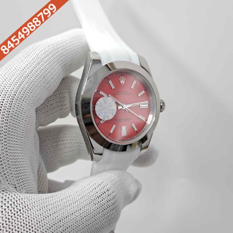Rolex DateJust Plain Bezel Red Dial White Rubber Swiss Automatic Watch - Image 3