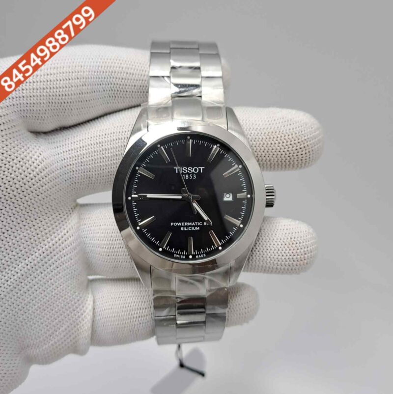 Tissot Gentleman Powermatic 80 Silicium Steel Black Dial Swiss Automatic Watch