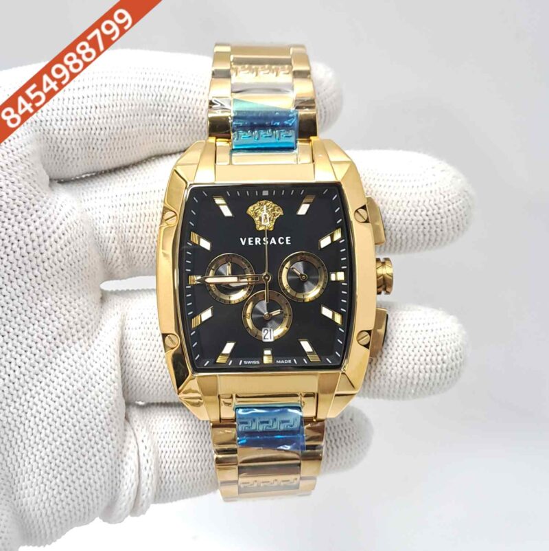 Versace Dominus Chronograph Full Gold Black Dial Swiss Watch