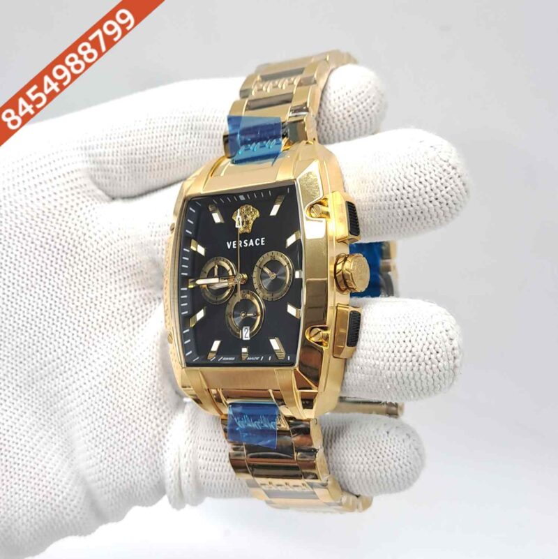 Versace Dominus Chronograph Full Gold Black Dial Swiss Watch - Image 2
