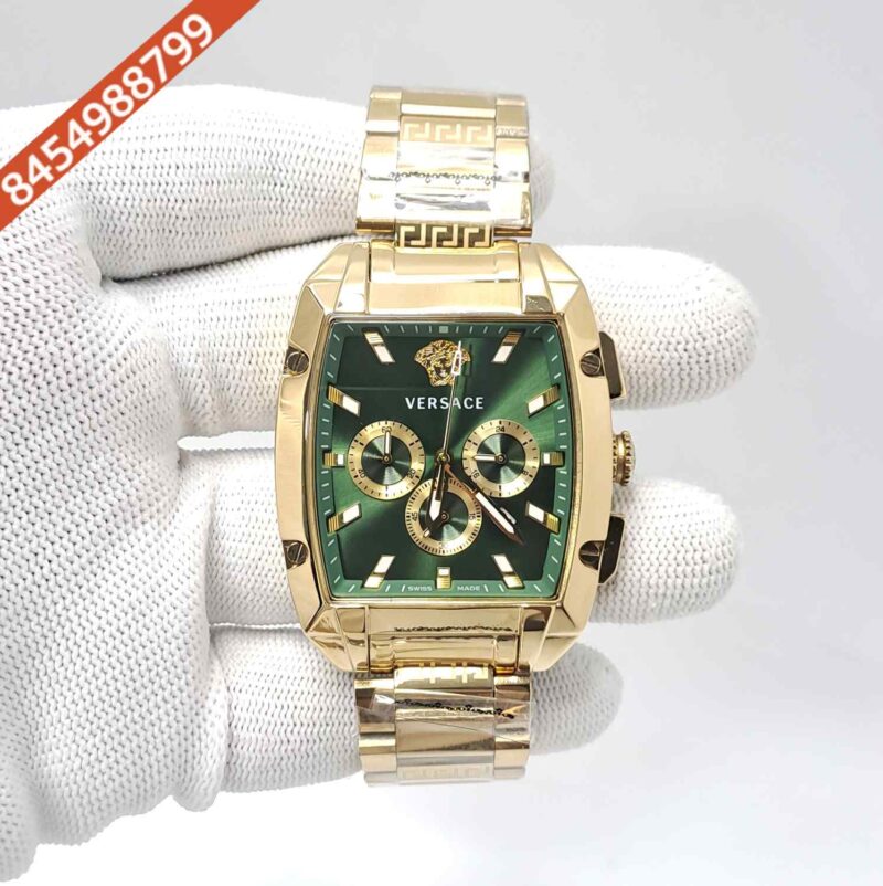 Versace Dominus Chronograph Full Gold Green Dial Swiss Watch
