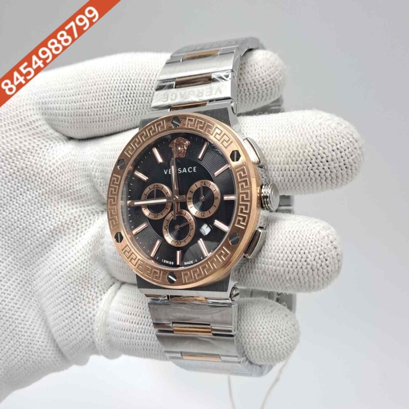 Versace Greca Logo Chronograph Dual Tone Black Dial Swiss Watch - Image 2
