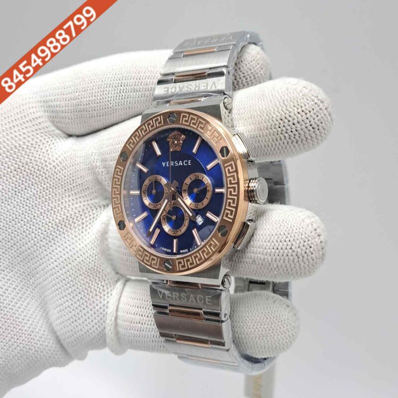 Versace Greca Logo Chronograph Dual Tone Blue Dial Swiss Watch - Image 2