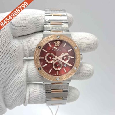 Versace Greca Logo Chronograph Dual Tone Red Dial Swiss Watch