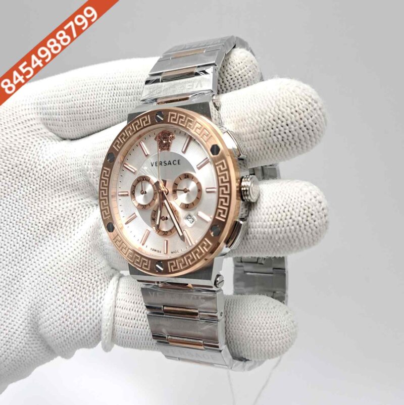 Versace Greca Logo Chronograph Dual Tone White Dial Swiss Watch - Image 2