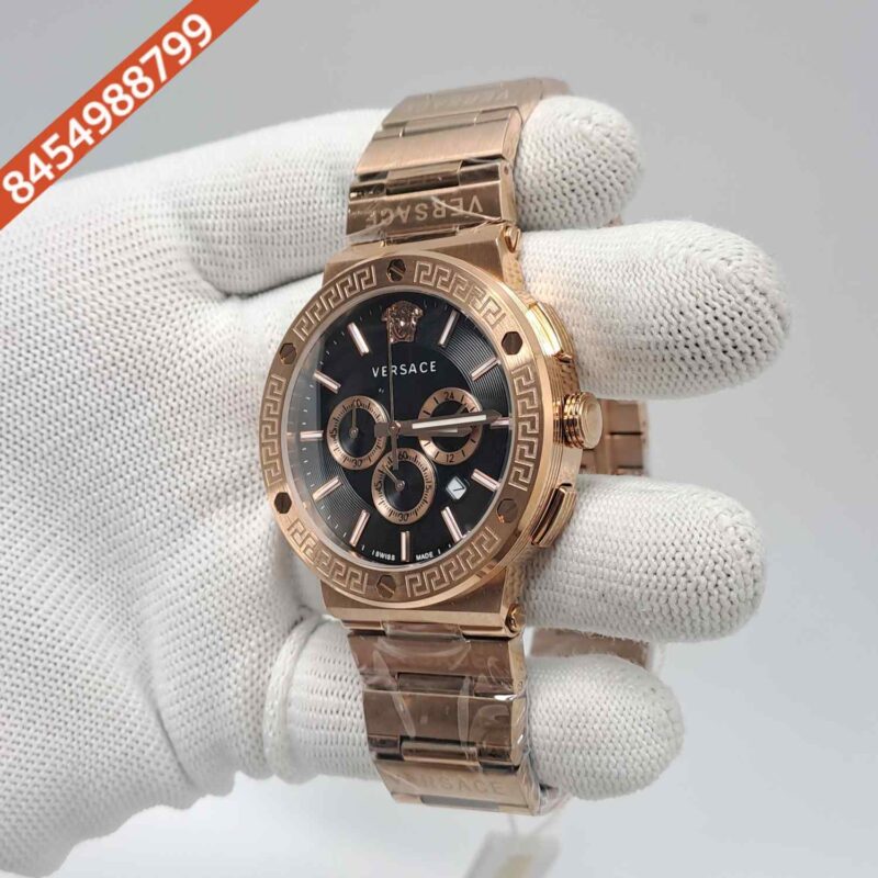 Versace Greca Logo Chronograph Full Rose Gold Black Dial Swiss Watch - Image 2