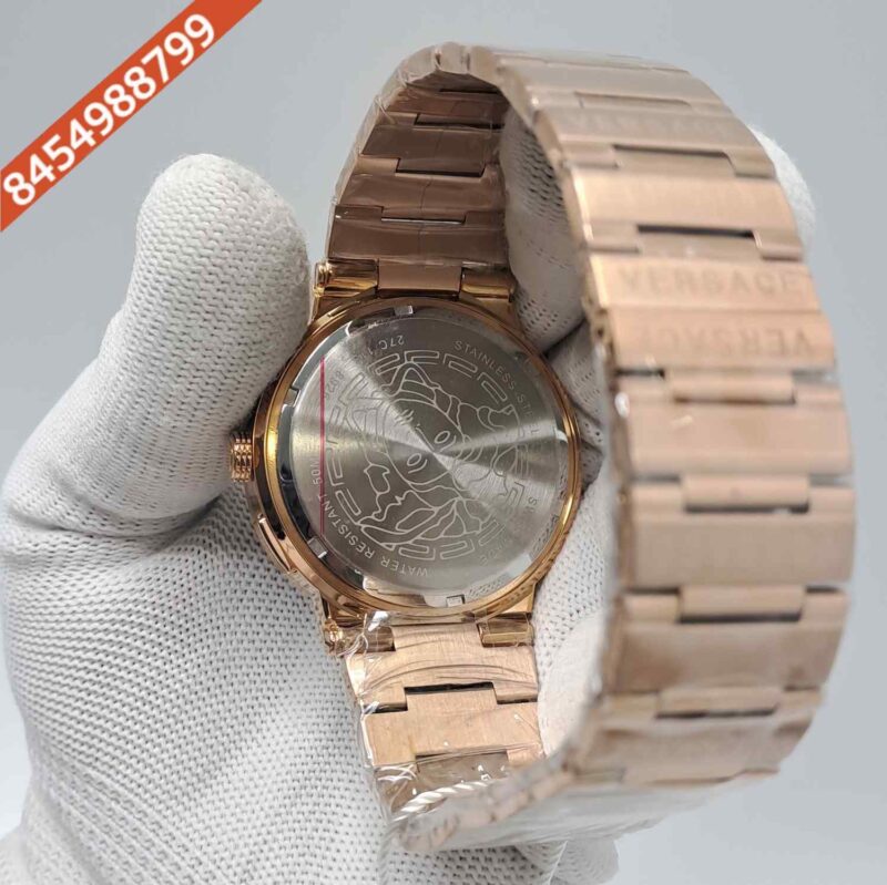 Versace Greca Logo Chronograph Full Rose Gold Black Dial Swiss Watch - Image 4