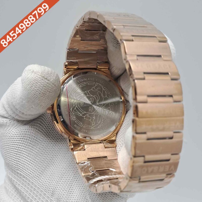 Versace Greca Logo Chronograph Full Rose Gold Red Dial Swiss Watch - Image 4