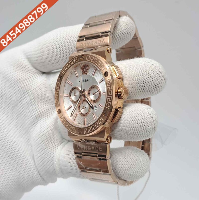 Versace Greca Logo Chronograph Full Rose Gold White Dial Swiss Watch - Image 2