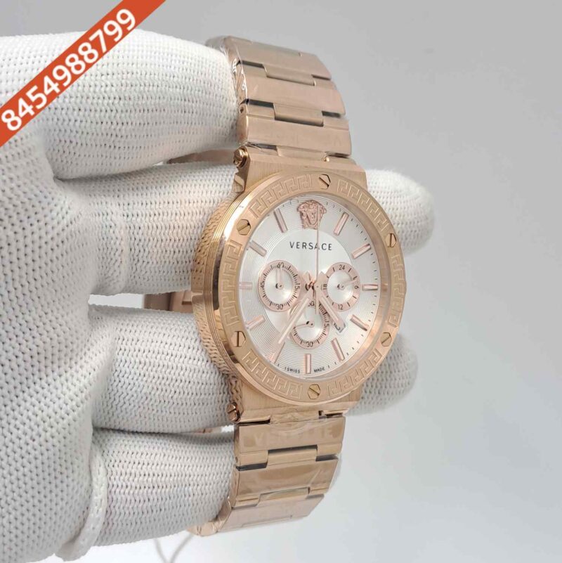 Versace Greca Logo Chronograph Full Rose Gold White Dial Swiss Watch - Image 3
