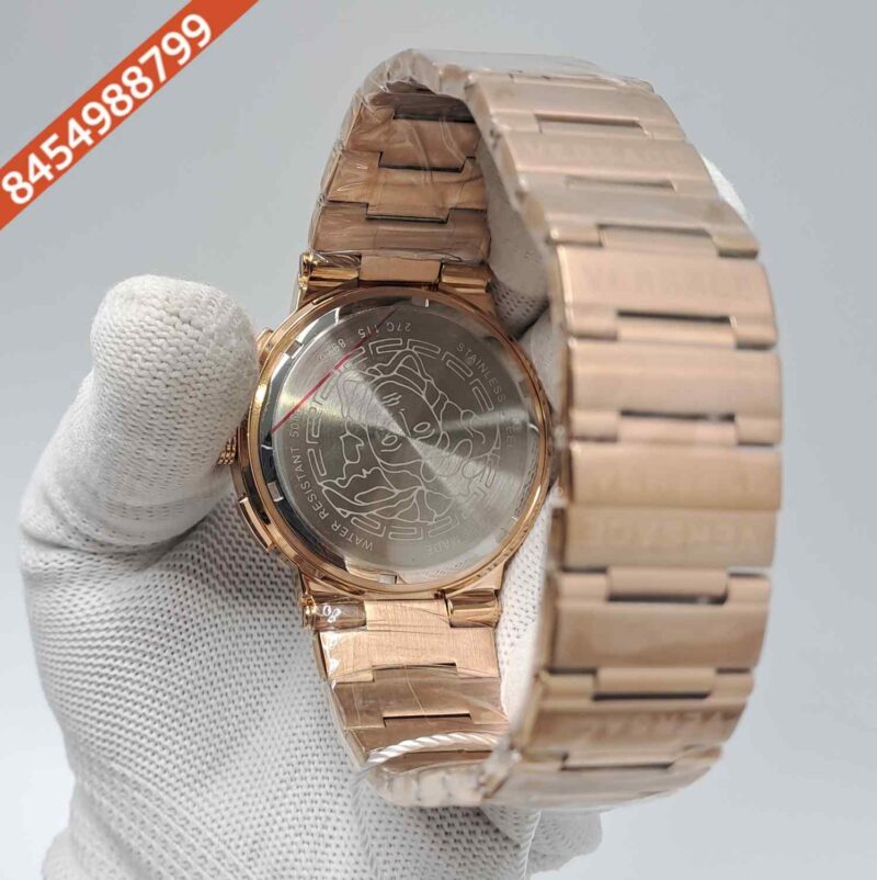 Versace Greca Logo Chronograph Full Rose Gold White Dial Swiss Watch - Image 4