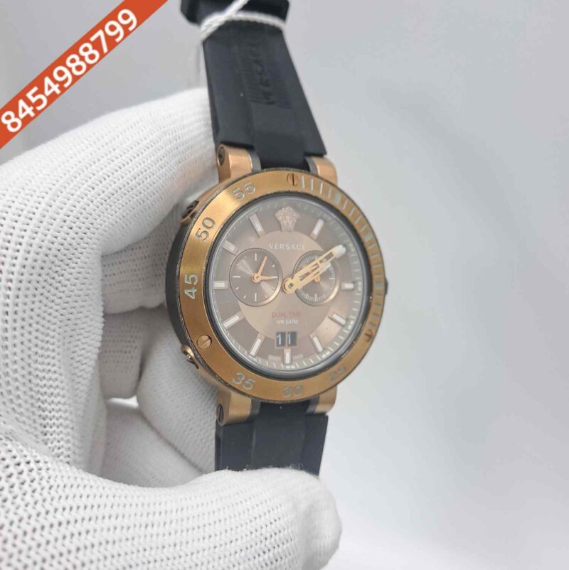 Versace V-Extreme Chronograph Bronze Dial Black Rubber Strap Store Quality Swiss Watch - Image 3
