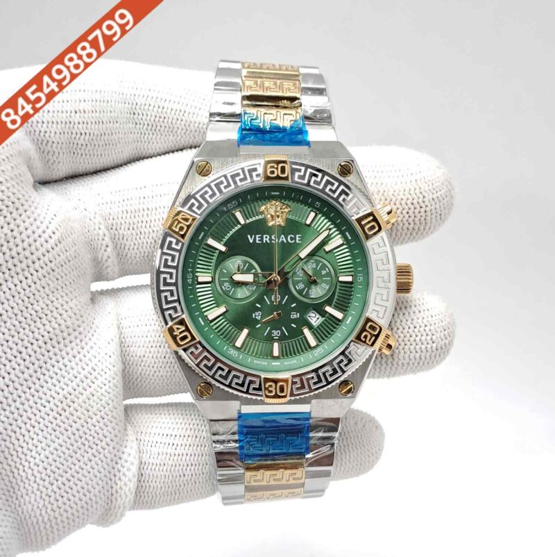 Versace V-Sporty Greca Chronograph Dual Tone Green Dial Swiss Watch