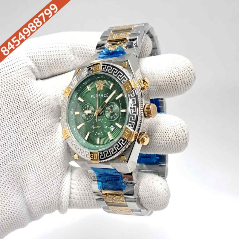Versace V-Sporty Greca Chronograph Dual Tone Green Dial Swiss Watch - Image 2