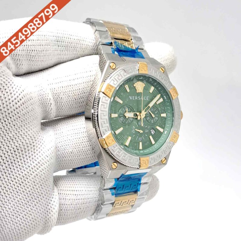 Versace V-Sporty Greca Chronograph Dual Tone Green Dial Swiss Watch - Image 3