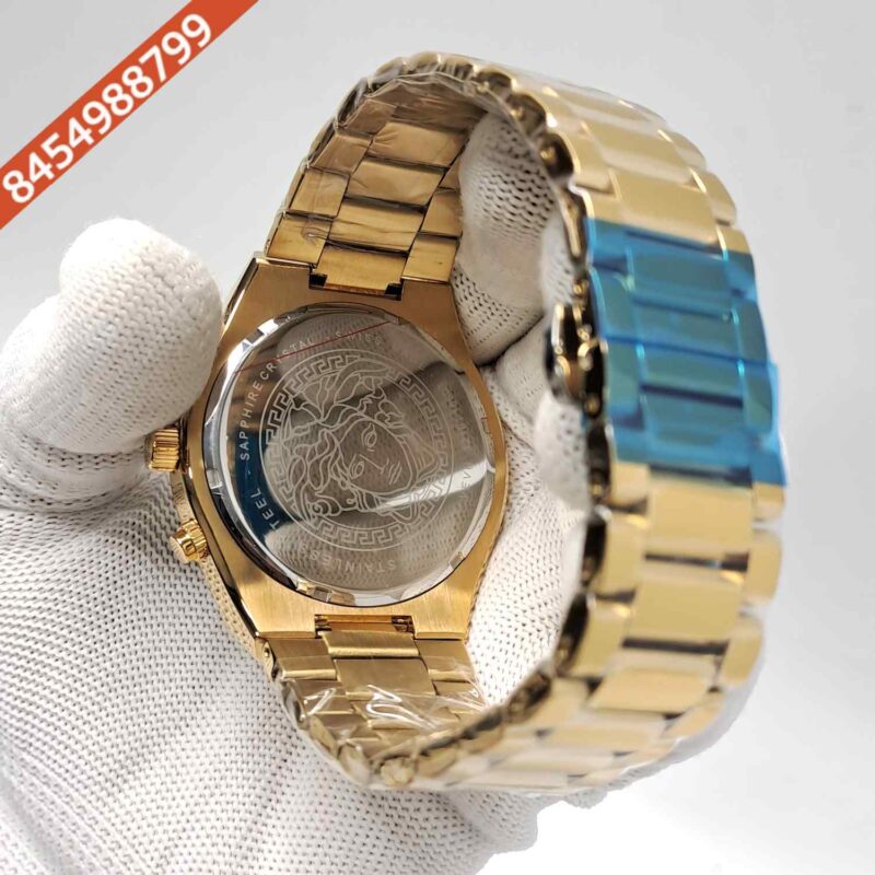 Versace V-Sporty Greca Chronograph Full Gold Black Dial Swiss Watch - Image 4