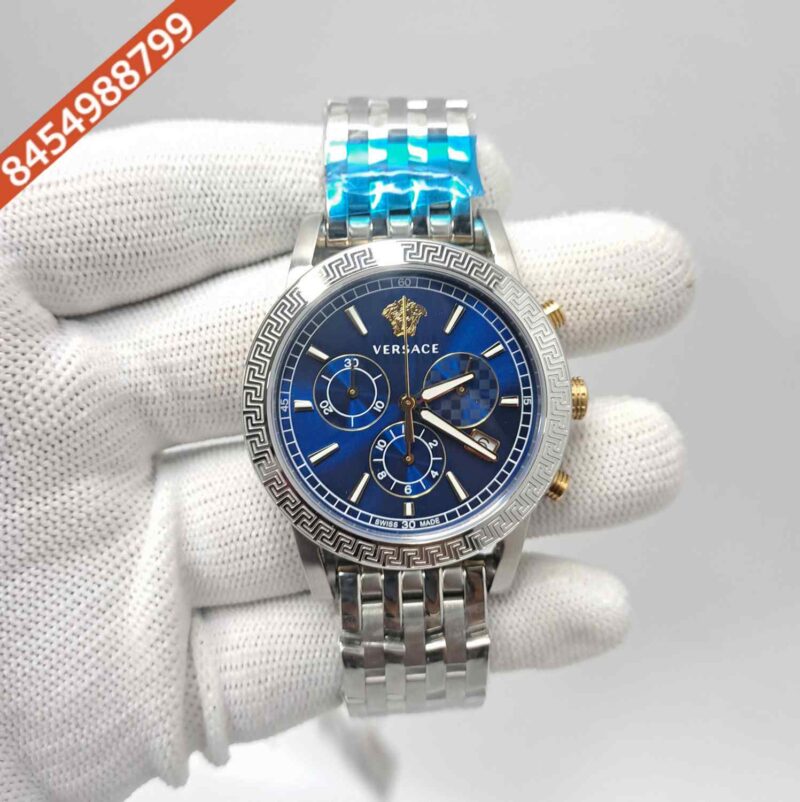 Versace Chronograph Steel Blue Dial Store Quality Swiss Watch