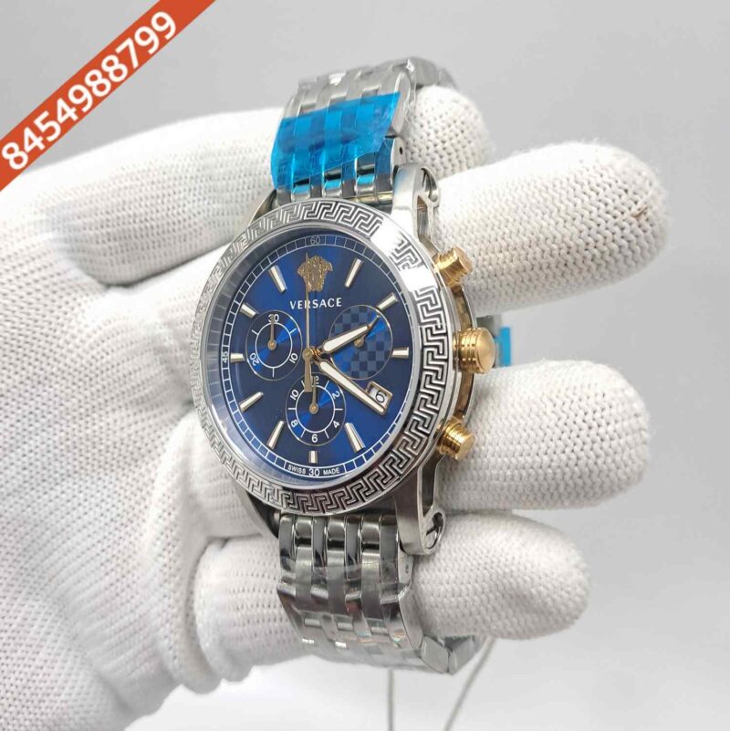 Versace Chronograph Steel Blue Dial Store Quality Swiss Watch - Image 2