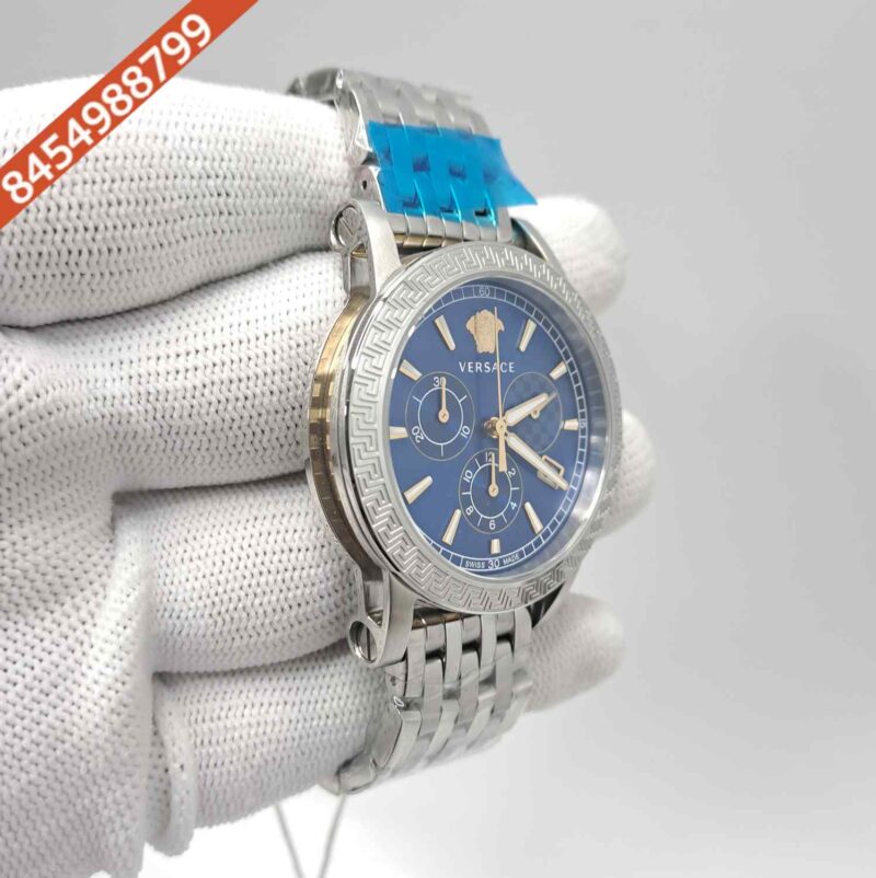 Versace Chronograph Steel Blue Dial Store Quality Swiss Watch - Image 3