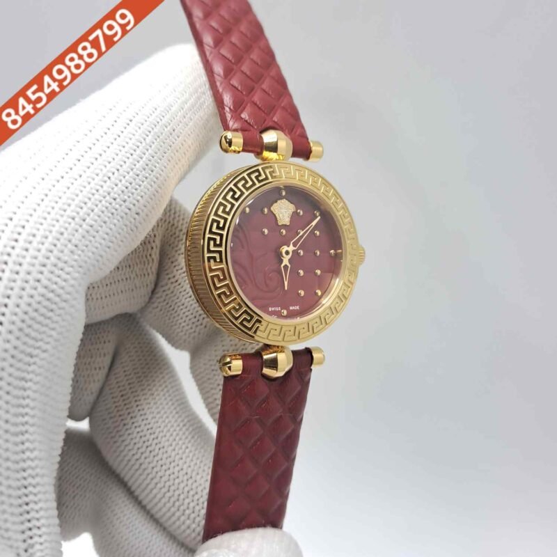 Versace vanitas Micro Red Dial Red Leather Strap Swiss Watch - Image 3