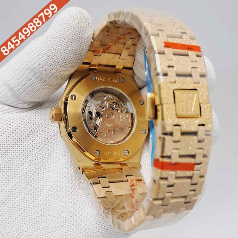 Audemars Piguet Royal Oak Full Golden Skeleton Dial Dimond Bezel Swiss Automatic Watch - Image 4