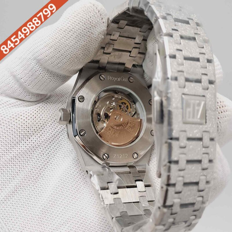 Audemars Piguet Royal Oak Full Silver Black Skeleton Dial Dimond Bezel Swiss Automatic Watch - Image 4