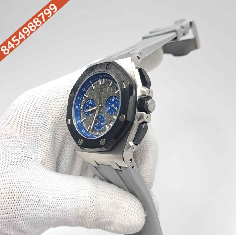 Audemars Piguet Royal Oak Offshore Blue Chronograph Silver Grey Dial Grey Rubber Strap Swiss Watch - Image 2