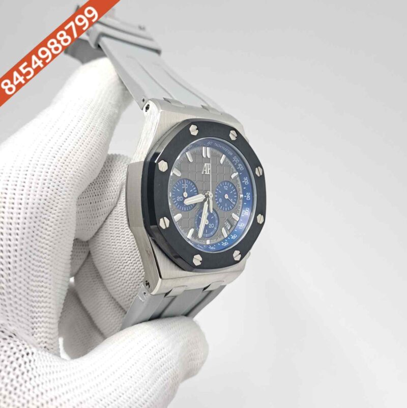Audemars Piguet Royal Oak Offshore Blue Chronograph Silver Grey Dial Grey Rubber Strap Swiss Watch - Image 3