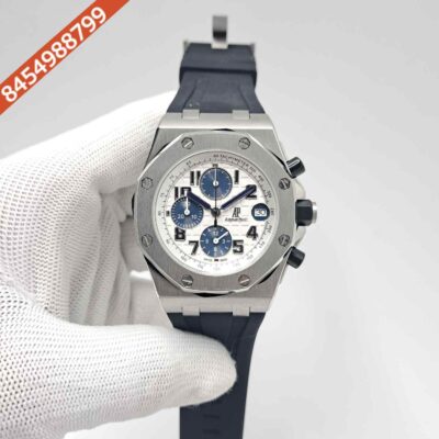 Audemars Piguet Royal Oak Offshore Blue Chronograph Silver White Dial Black Rubber Strap Swiss Watch