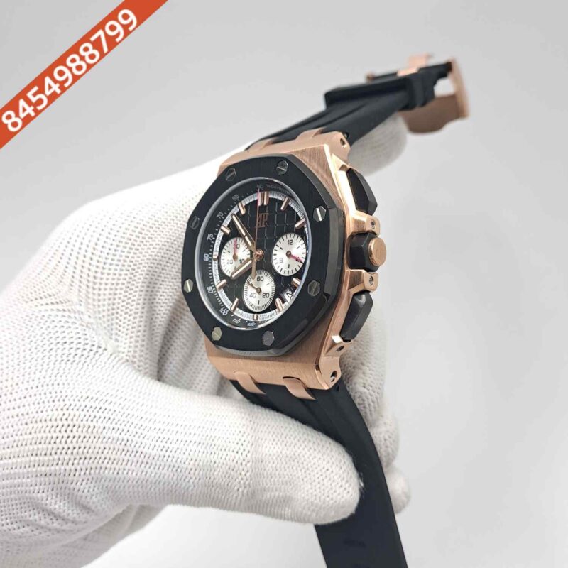 Audemars Piguet Royal Oak Offshore Chronograph Rose Gold Black Dial Black Rubber Strap Swiss Watch - Image 2