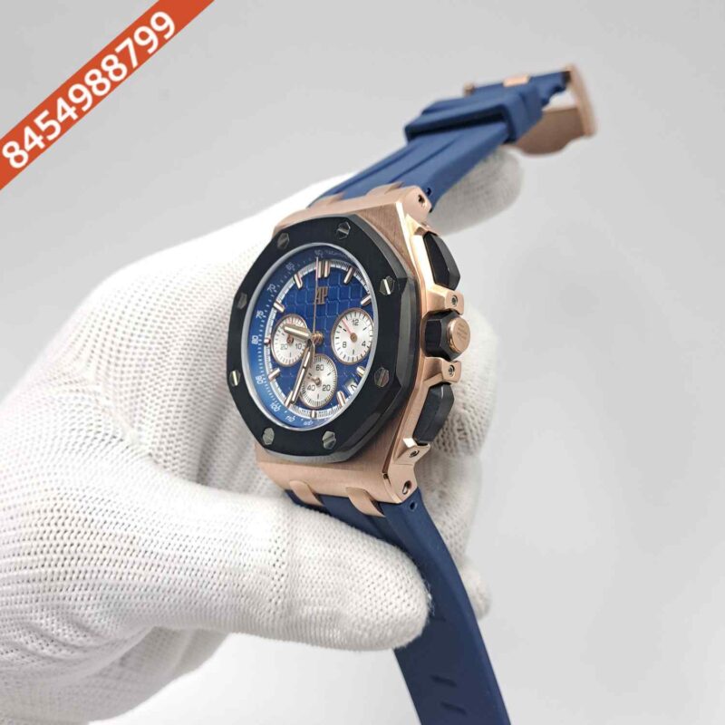Audemars Piguet Royal Oak Offshore Chronograph Rose Gold Blue Dial Blue Rubber Strap Swiss Watch - Image 2