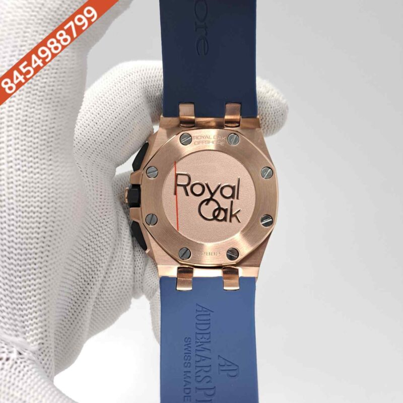 Audemars Piguet Royal Oak Offshore Chronograph Rose Gold Blue Dial Blue Rubber Strap Swiss Watch - Image 4
