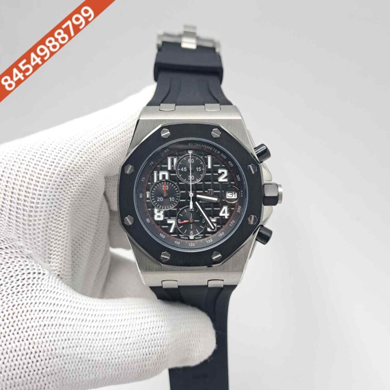 Audemars Piguet Royal Oak Offshore Chronograph Silver Black Dial Black Rubber Strap Swiss Watch
