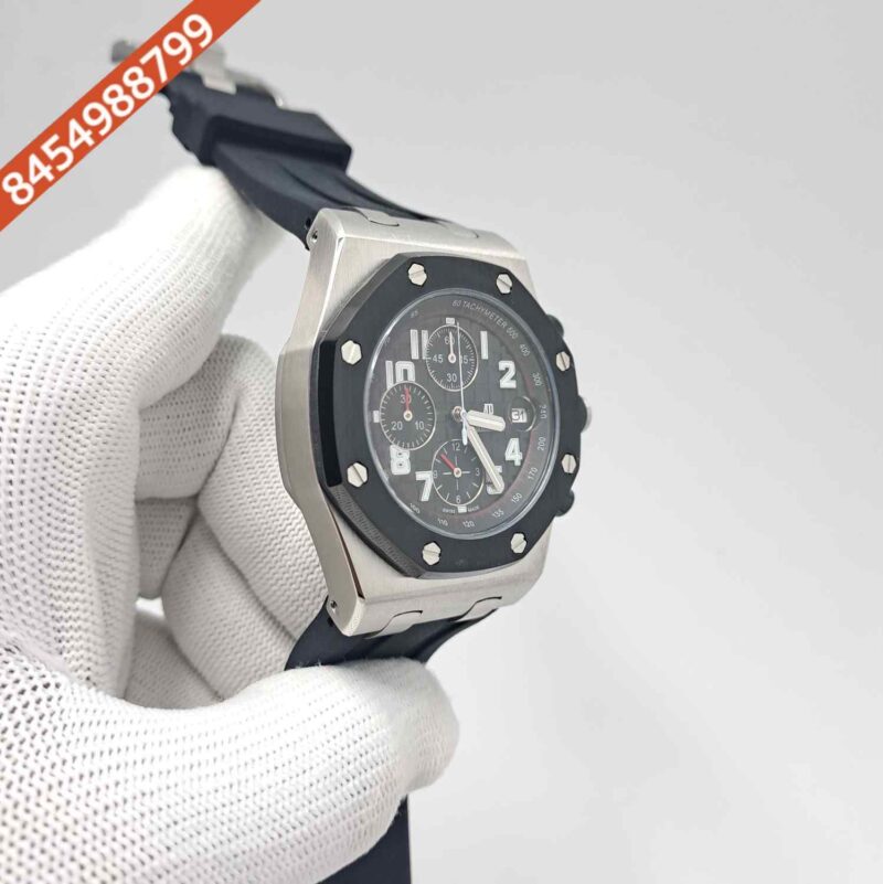 Audemars Piguet Royal Oak Offshore Chronograph Silver Black Dial Black Rubber Strap Swiss Watch - Image 3