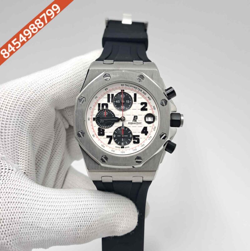 Audemars Piguet Royal Oak Offshore Black Chronograph Silver White Dial Black Rubber Strap Swiss Watch
